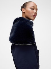 GapStudio Blue Faux Fur-Lined Crop Bomber Jacket - Image 5 of 6