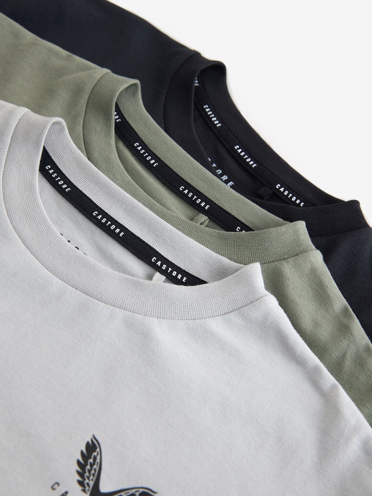 Castore Khaki Green Oversized Short Sleeve Logo Cotton T-Shirts 3 Pack - Image 7 of 7 Castore Khaki Green Oversized Short Sleeve Logo Cotton T-Shirts 3 Pack - Image 7 of 7