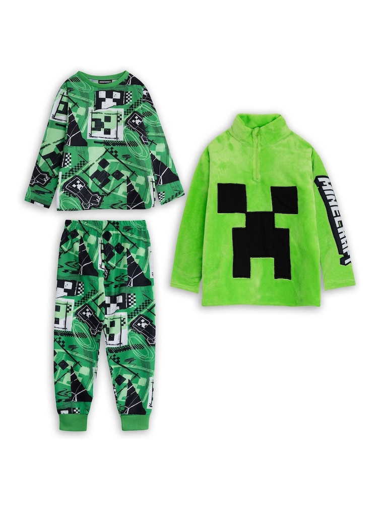 Vanilla Underground Green Minecraft Creeper 3 Piece Long Sleeve Long Leg Pyjamas Set - Image 1 of 6 Vanilla Underground Green Minecraft Creeper 3 Piece Long Sleeve Long Leg Pyjamas Set - Image 1 of 6