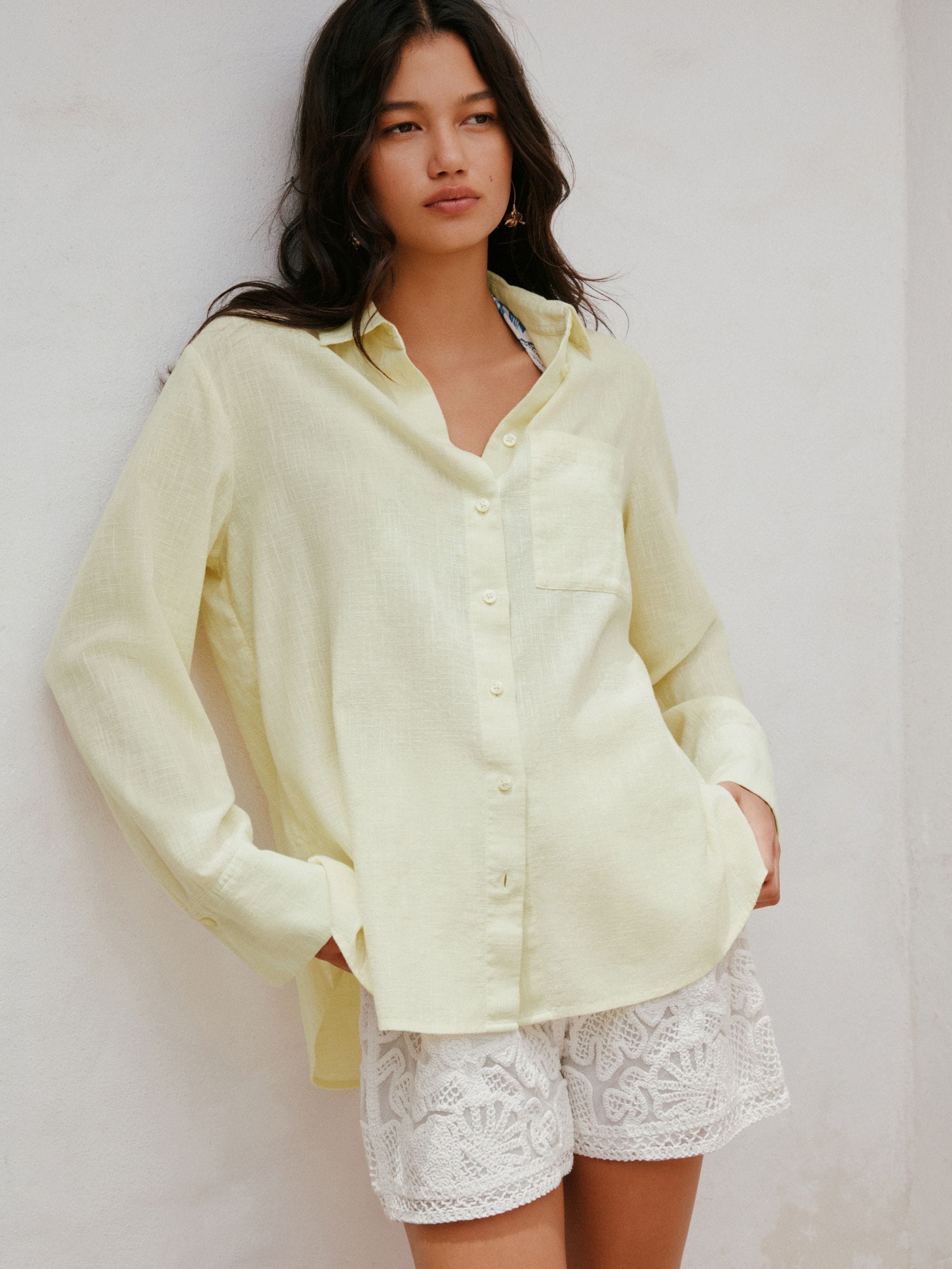 Buy Yellow Relaxed Long Sleeve Shirt With Linen from the Next UK