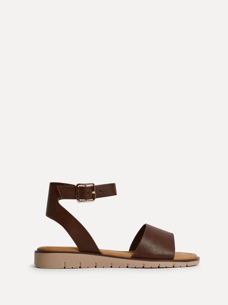 Linzi Brown Wide Fit Denia Flat Sandals - Image 2 of 5