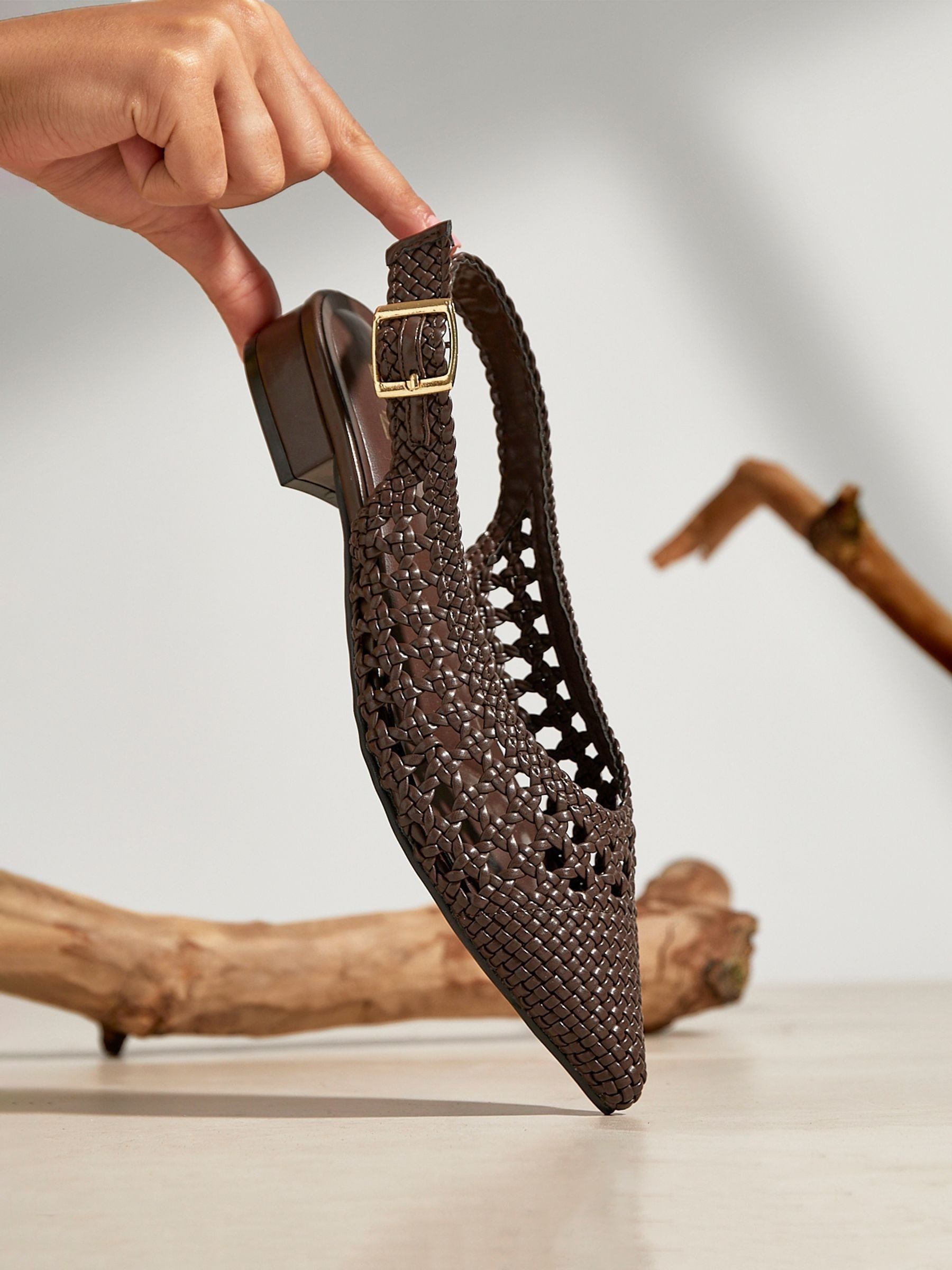 Linzi Brown Carolina Low Heeled Woven Slingback Courts