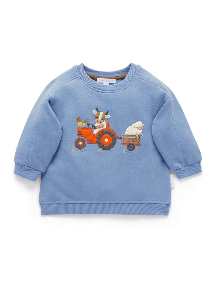 Purebaby Blue Tractor Windcheater Sweat Top - Image 1 of 4 Purebaby Blue Tractor Windcheater Sweat Top - Image 1 of 4