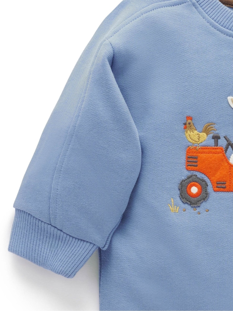 Purebaby Blue Tractor Windcheater Sweat Top - Image 2 of 4 Purebaby Blue Tractor Windcheater Sweat Top - Image 2 of 4