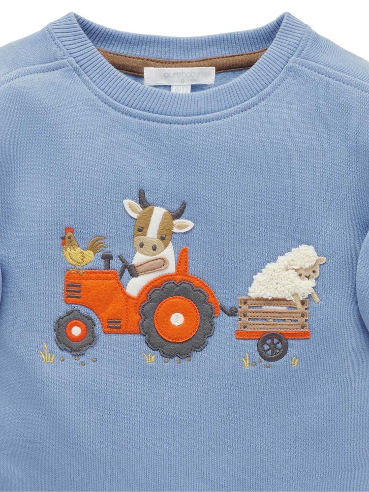 Purebaby Blue Tractor Windcheater Sweat Top - Image 4 of 4 Purebaby Blue Tractor Windcheater Sweat Top - Image 4 of 4