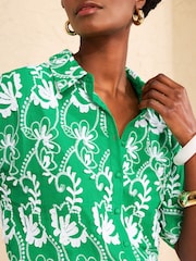 Love & Roses Bright Green 3D Embroidery Button Down Short Sleeve Shirt - Image 2 of 4