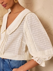 Love & Roses Ivory Cross Hatch Collar Blouse - Image 3 of 4