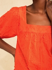 Love & Roses Orange 3D Palm Square Neck Blouse - Image 2 of 5