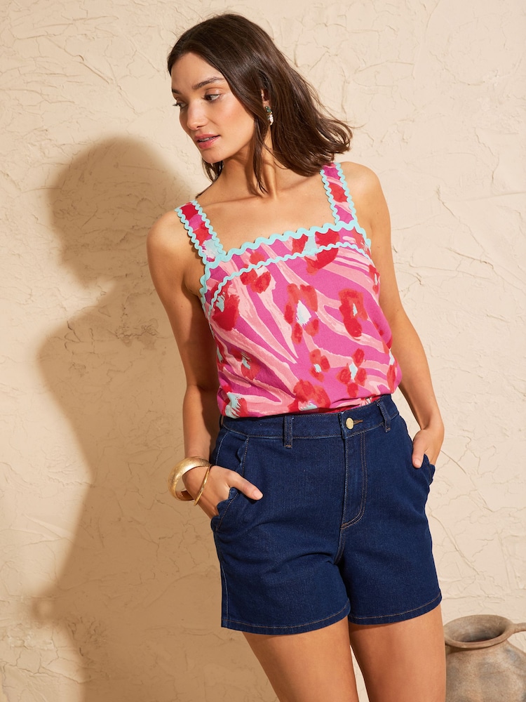 Love & Roses Pink Animal Print Ric Rac Cami - Image 1 of 4