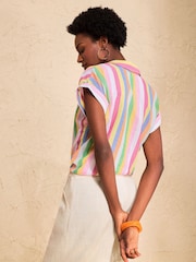 Love & Roses Multi Stripe Tie Front Roll Sleeve Shirt - Image 4 of 4