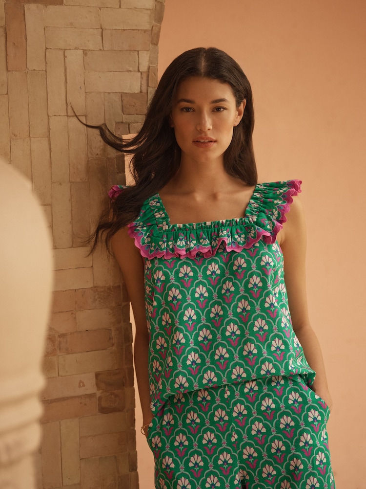 Love & Roses Green Print Square Neck Vest - Image 1 of 4