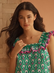 Love & Roses Green Print Square Neck Vest - Image 2 of 4