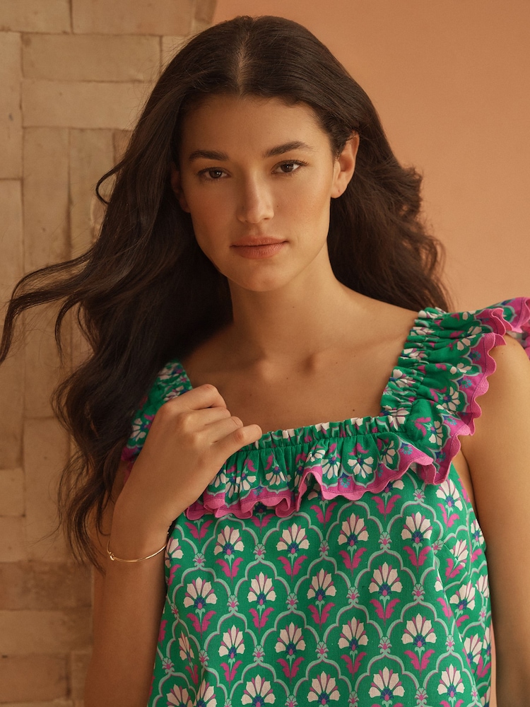 Love & Roses Green Print Square Neck Vest - Image 2 of 4