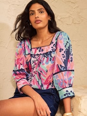 Love & Roses Animal Print Dobby Square Neck Puff Sleeve Blouse - Image 1 of 4