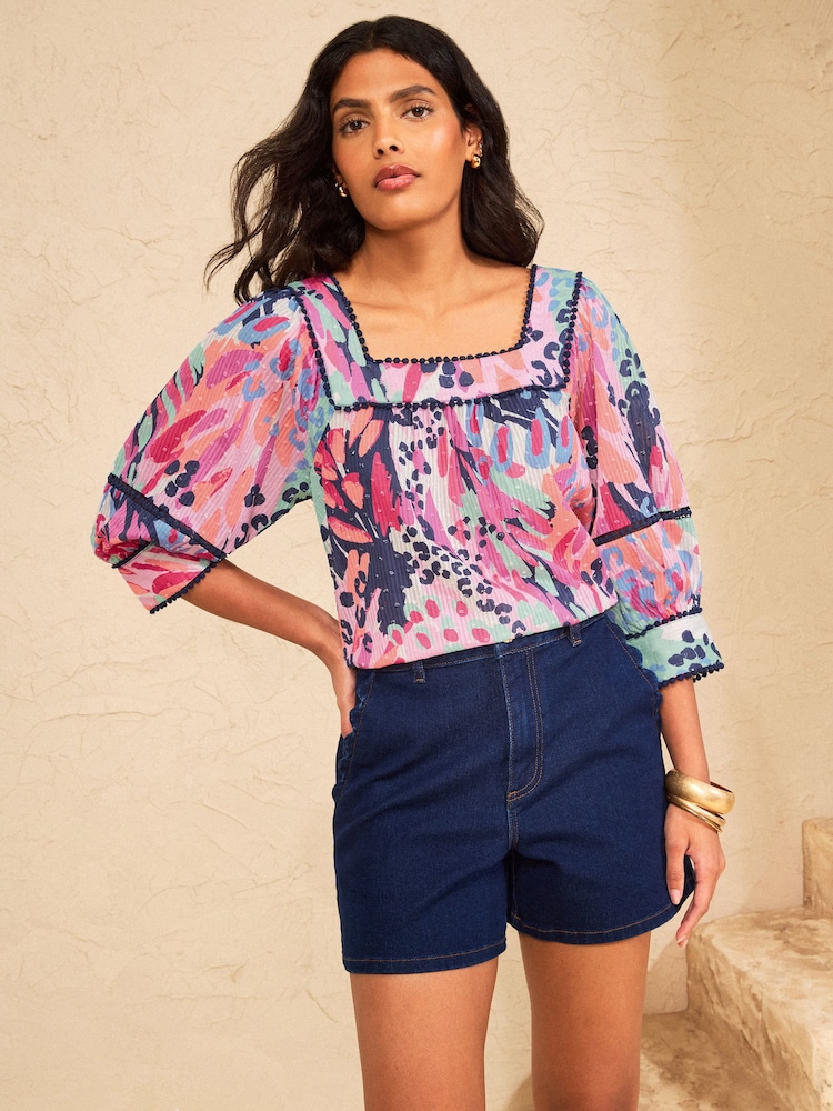 Love & Roses Animal Print Dobby Square Neck Puff Sleeve Blouse - Image 2 of 4