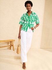 Love & Roses Bright Green Petite 3D Embroidery Button Down Short Sleeve Shirt - Image 3 of 4