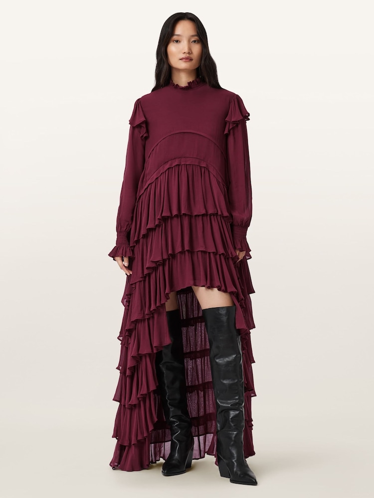 AllSaints Red Cavarly Ls Maxi Dress - Image 1 of 7