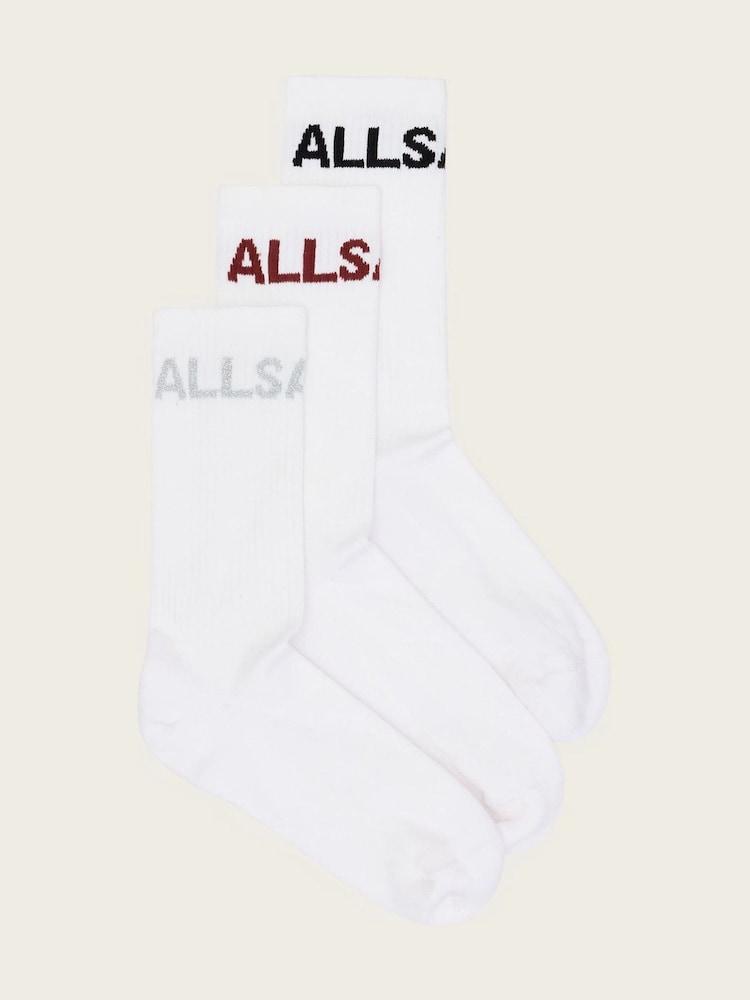 AllSaints White Jae Logo Socks 3 Pack - Image 1 of 1
