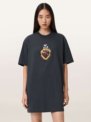 AllSaints Black Heartfelt T-Shirt Dress - Image 1 of 7