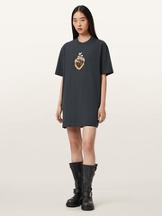 AllSaints Black Heartfelt T-Shirt Dress - Image 2 of 7