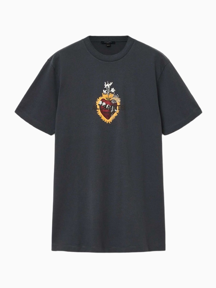AllSaints Black Heartfelt T-Shirt Dress - Image 7 of 7