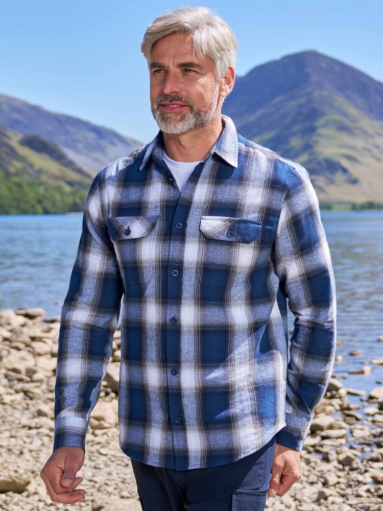 Mountain Warehouse Light Blue Trace Mens Flannel Long Sleeve Shirt - Image 1 of 6