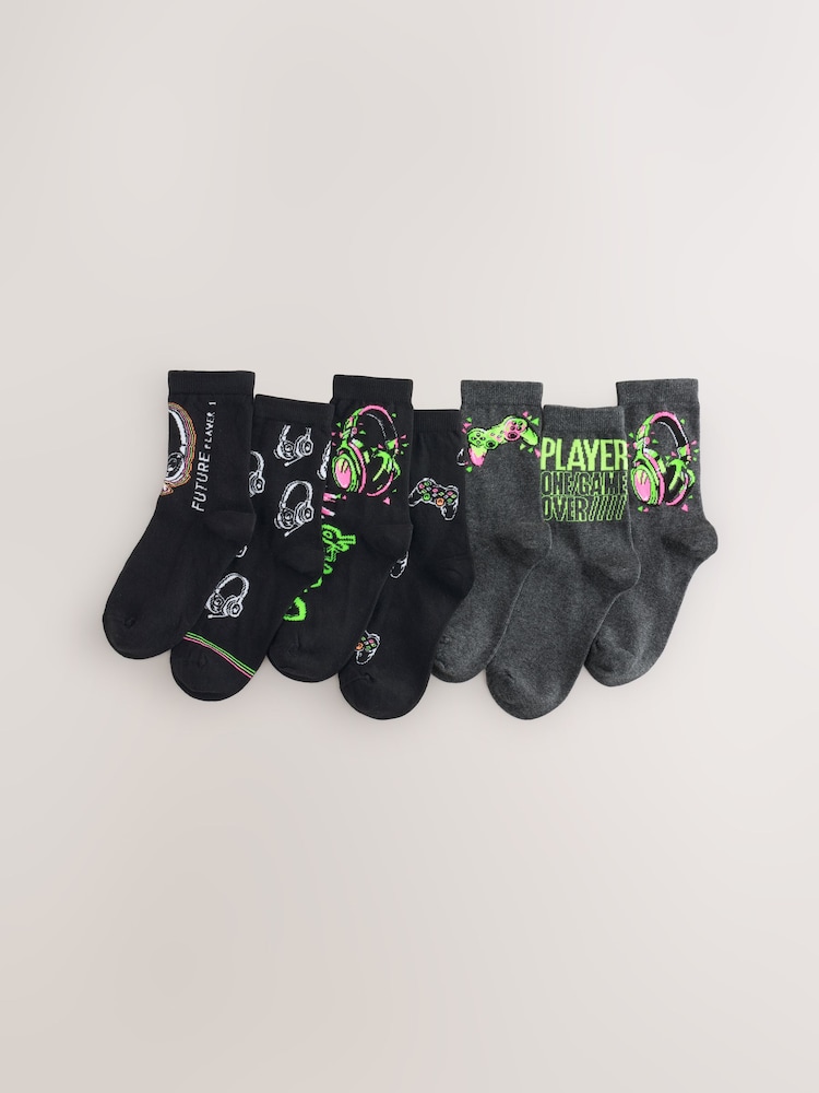 Black Bright Headphones Cotton Rich Socks 7 Pack - Image 1 of 3 Black Bright Headphones Cotton Rich Socks 7 Pack - Image 1 of 3