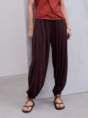 Chocolate Brown Slinky Pleated Balloon Trousers - Image 2 of 7