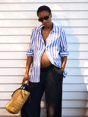 JoJo Maman Bébé Blue Stripe Oversized Button Through Shirt - Image 1 of 1