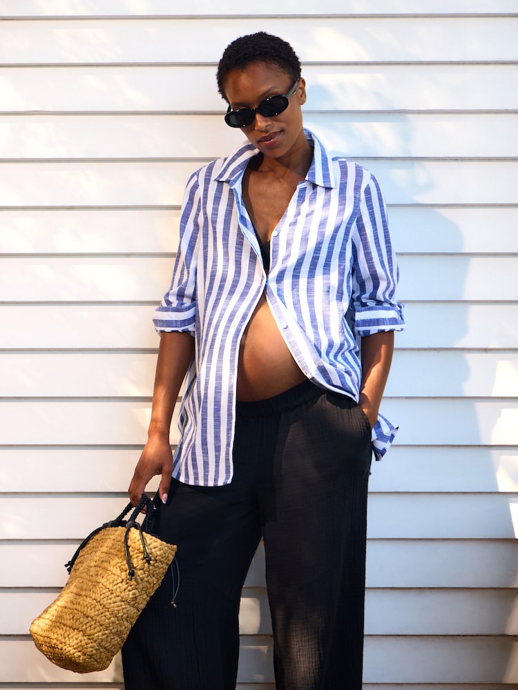 JoJo Maman Bébé Blue Stripe Oversized Button Through Shirt - Image 1 of 1 JoJo Maman Bébé Blue Stripe Oversized Button Through Shirt - Image 1 of 1