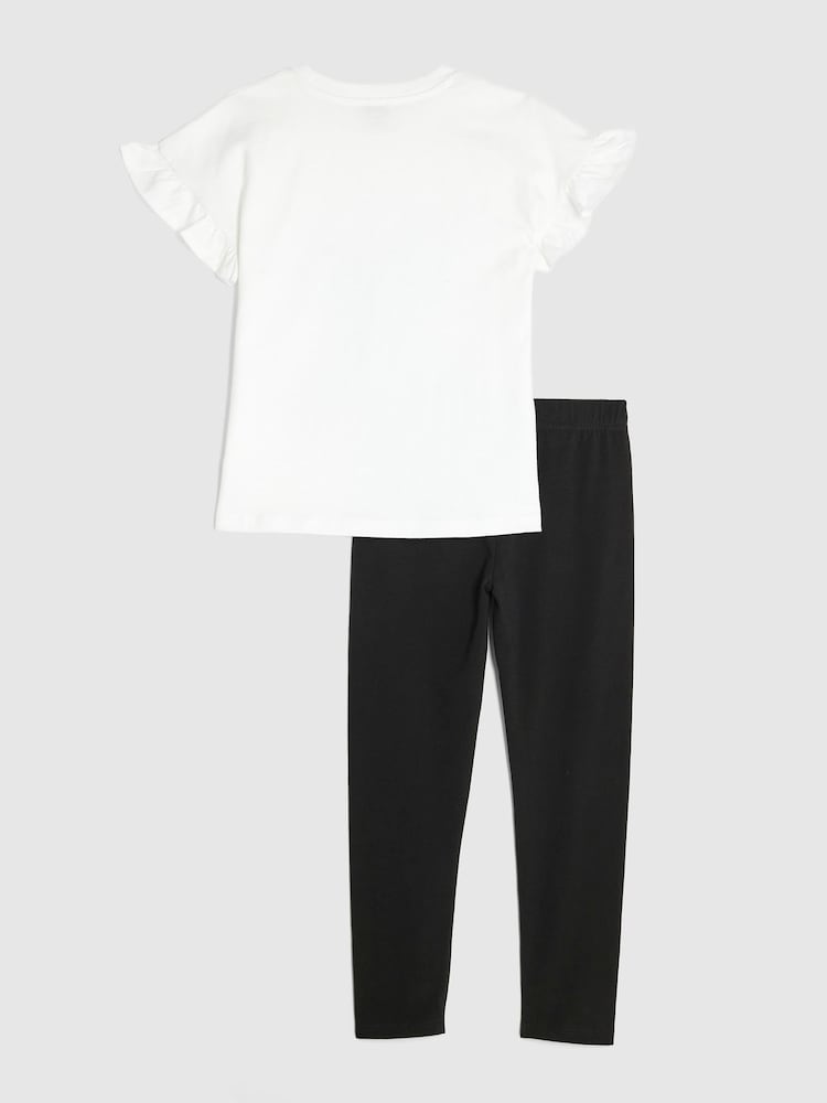 River Island White Bow Frill Top & Leggings Set - Image 2 of 5