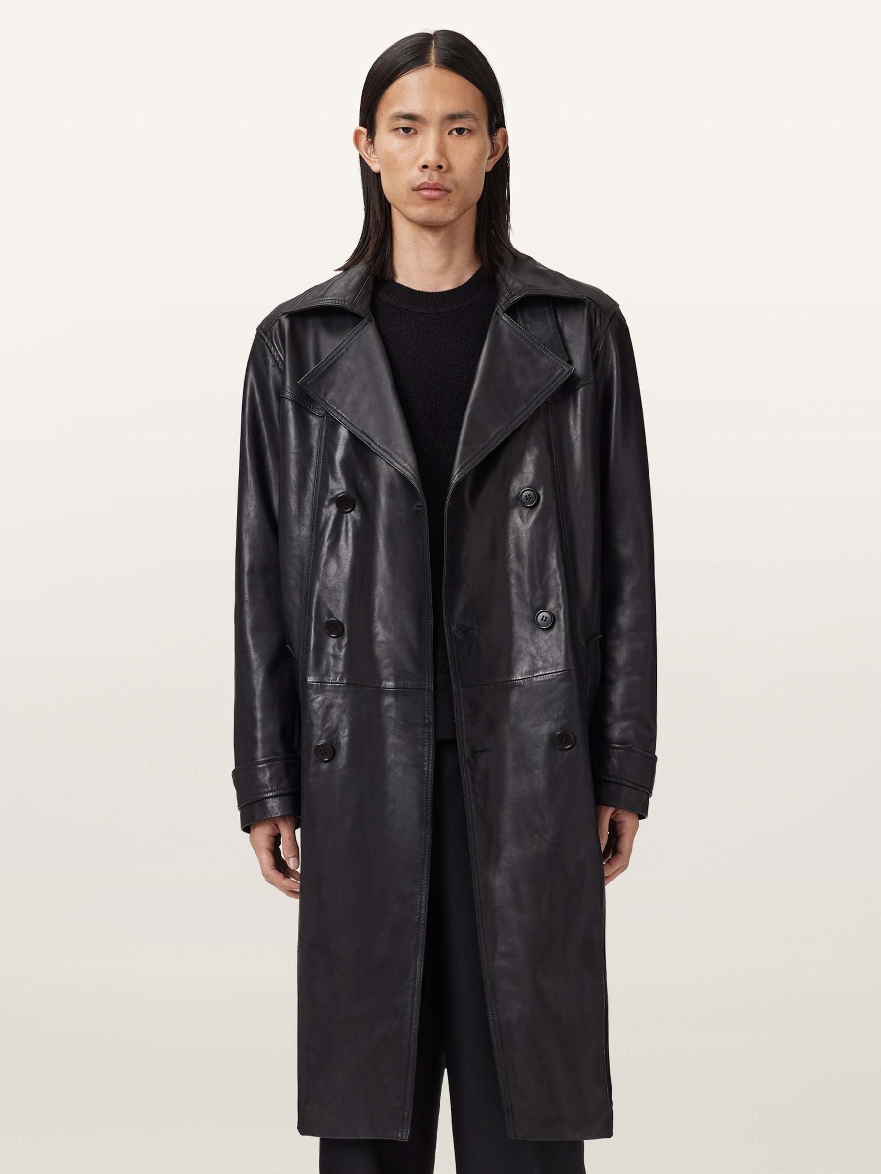 Buy AllSaints Black Kellett Leather Trench Jacket from the Next UK