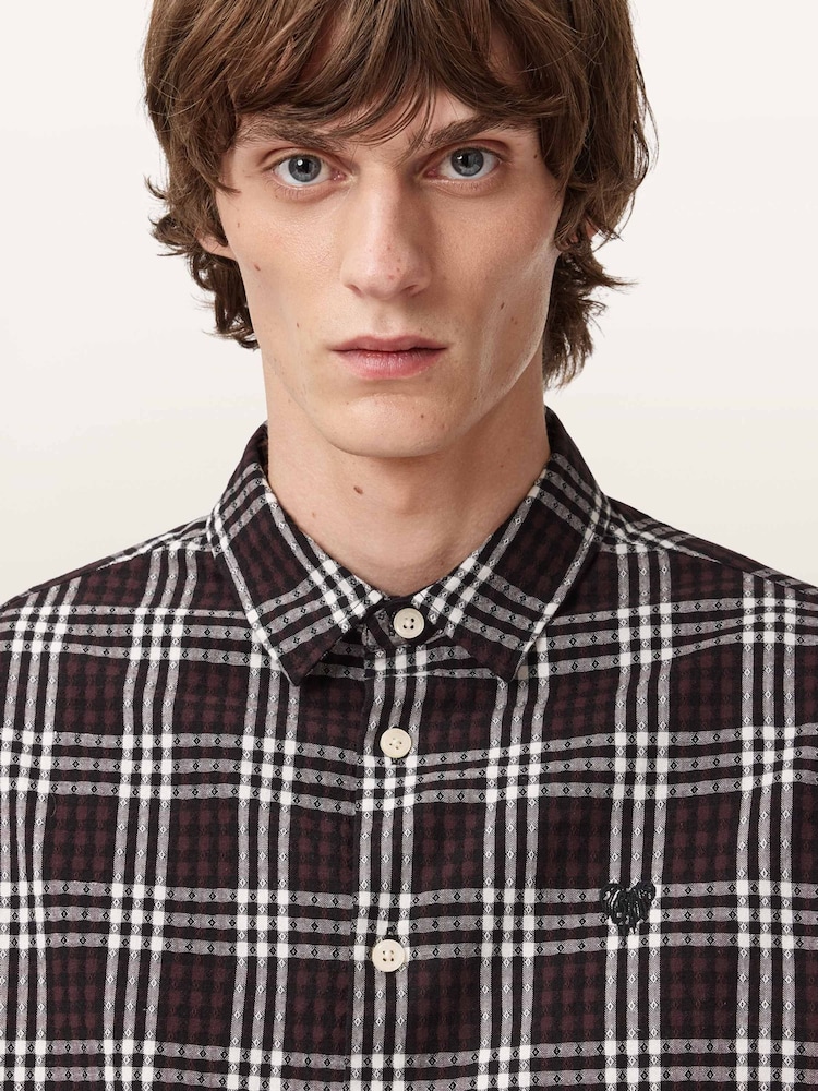 AllSaints Brown Santiago Long Sleeve Shirt - Image 2 of 8