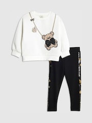 River Island White Mono Bear Sequin Sweatshirt & Leggings Set - Image 1 of 5