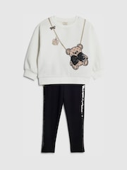 River Island White Mono Bear Sequin Sweatshirt & Leggings Set - Image 3 of 5