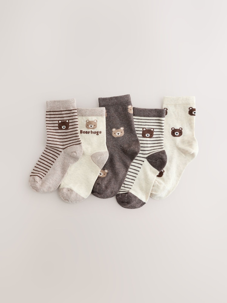 Neutral Bears Character Cotton Rich Socks 5 Pack - Image 1 of 3