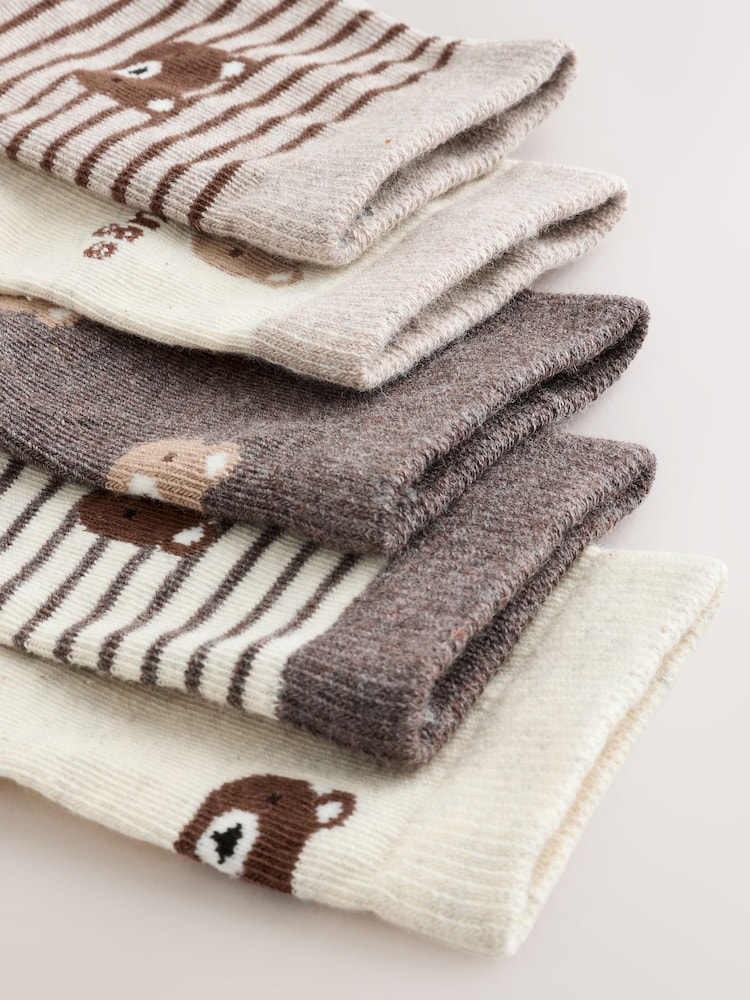 Neutral Bears Character Cotton Rich Socks 5 Pack - Image 2 of 3