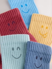 Multi Faces Cushioned Footbed Cotton Rich Ribbed Socks 5 Pack - Image 2 of 3