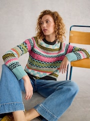 White Stuff Blue Phoebe Fairisle Jumper - Image 1 of 6