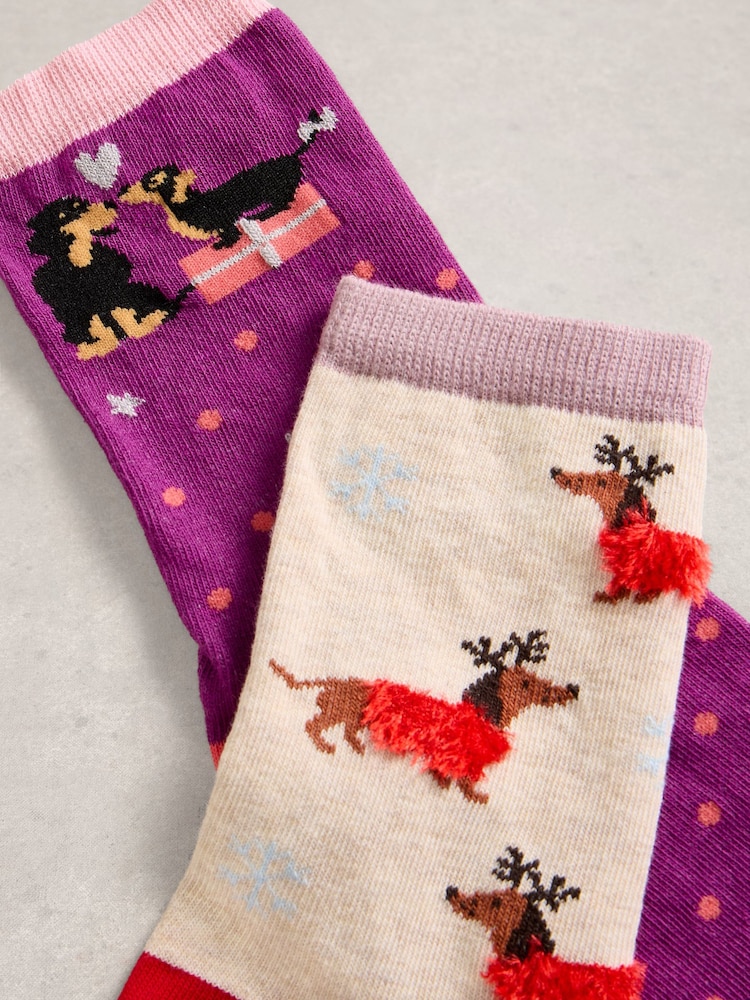 White Stuff Red Christmas Dog Socks 2 Pack - Image 2 of 2