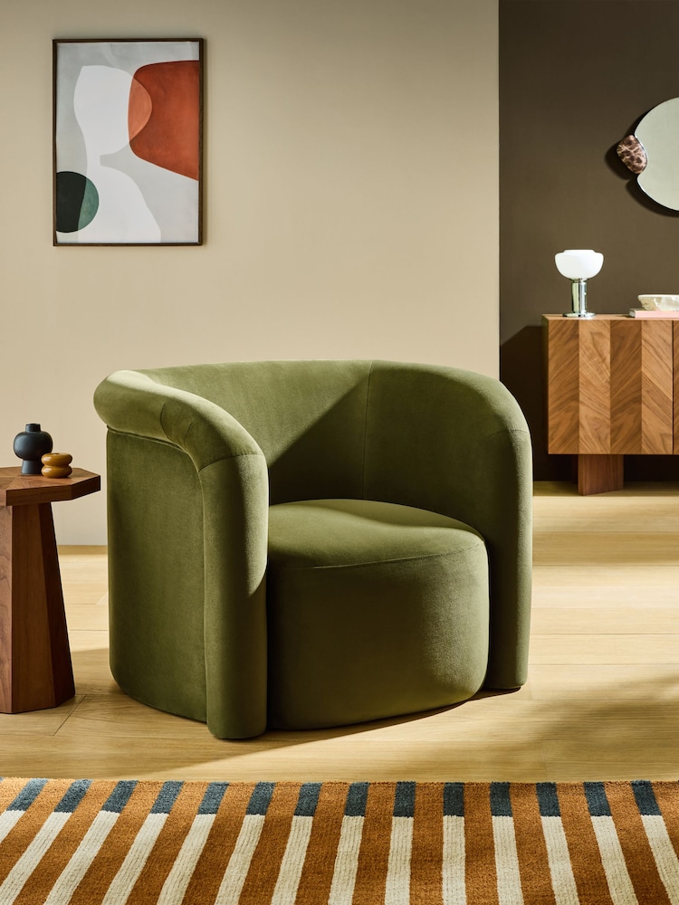 MADE.COM Olive Green Velvet Enya Accent Chair - Image 1 of 5 MADE.COM Olive Green Velvet Enya Accent Chair - Image 1 of 5