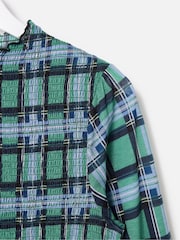 Oliver Bonas Green Checked Shirred Mesh Top - Image 5 of 8