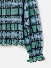 Oliver Bonas Green Checked Shirred Mesh Top - Image 6 of 8