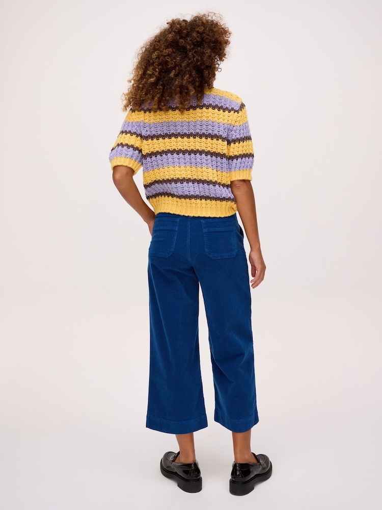 Oliver Bonas Blue Corduroy Cropped Wide Leg Trousers - Image 2 of 7