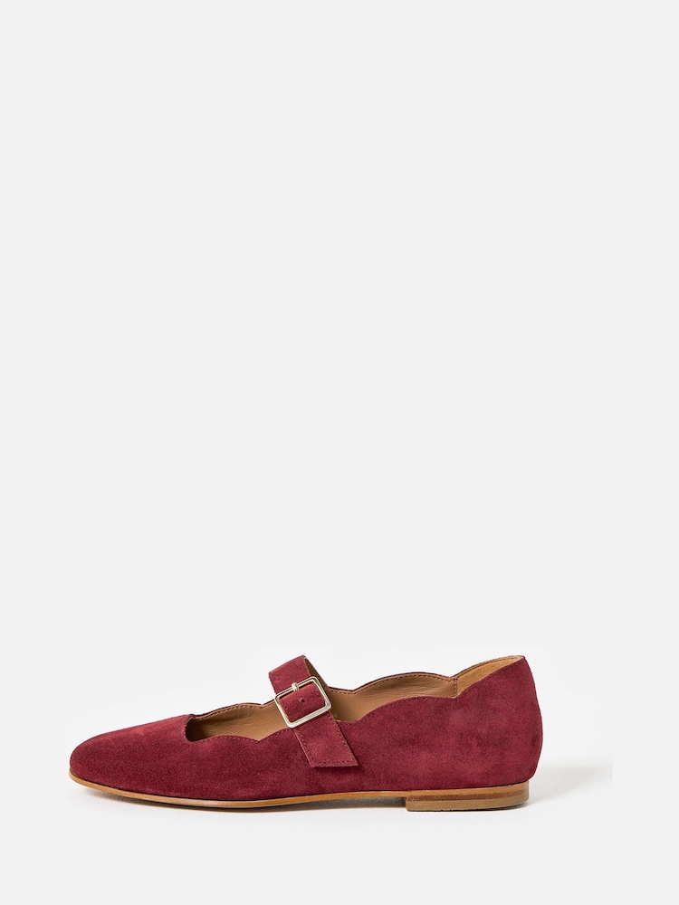 Oliver Bonas Red Suede Scalloped Mary Jane Shoes - Image 2 of 7 Oliver Bonas Red Suede Scalloped Mary Jane Shoes - Image 2 of 7