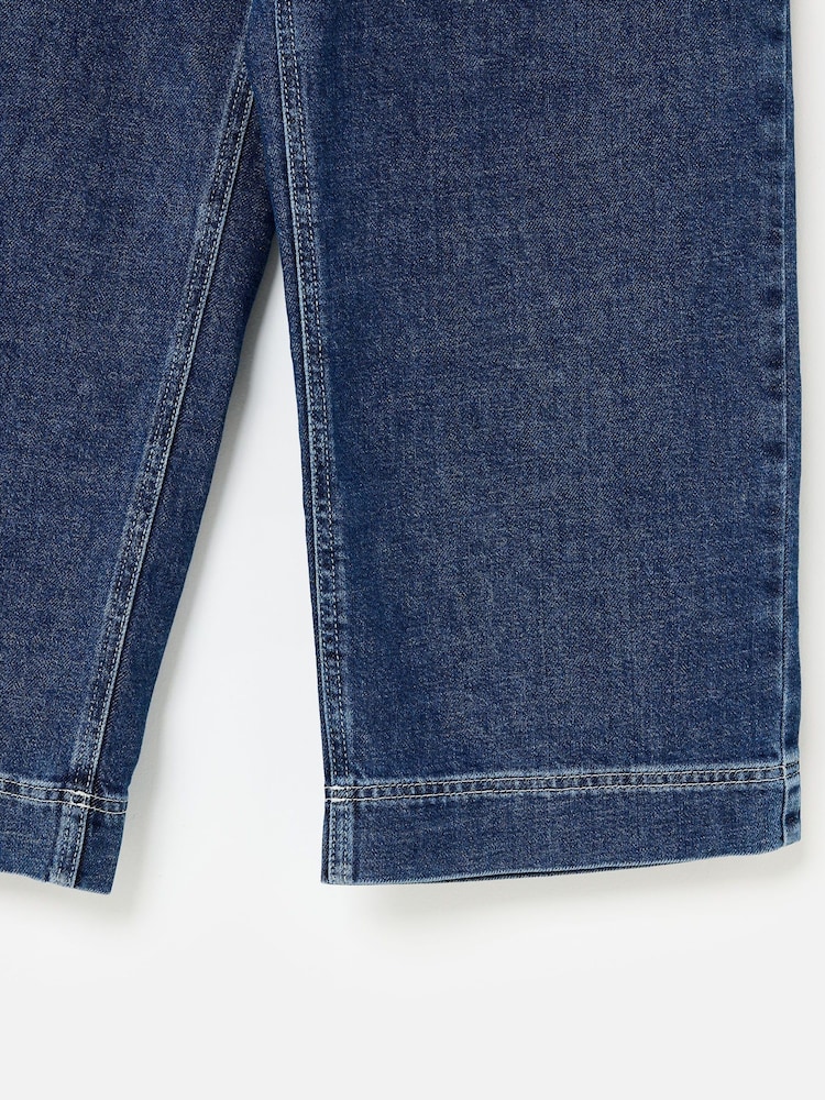Oliver Bonas Blue Denim Scallop Stitch Cropped Wide Leg Jeans - Image 7 of 7