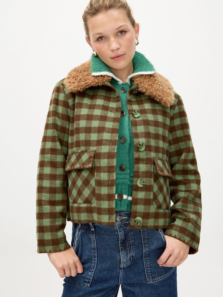 Oliver Bonas Green Checked Coat - Image 1 of 8 Oliver Bonas Green Checked Coat - Image 1 of 8