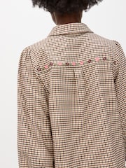 Oliver Bonas Brown Checked Floral Embroidered Shirt - Image 2 of 8