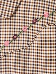 Oliver Bonas Brown Checked Floral Embroidered Shirt - Image 8 of 8