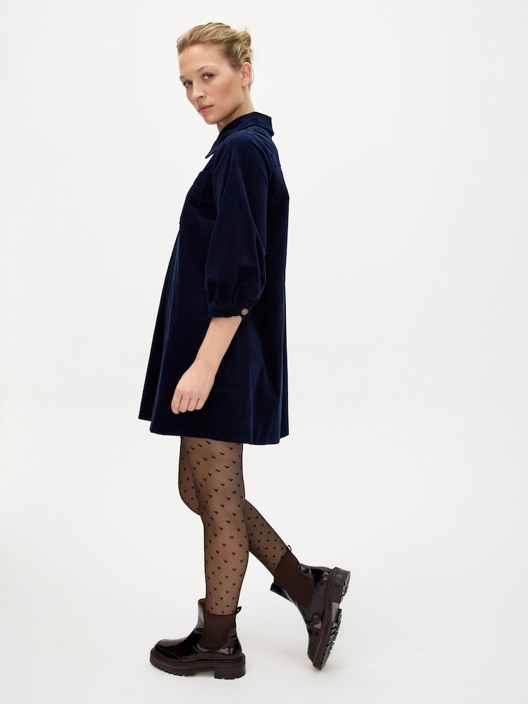 Oliver Bonas Blue Corduroy Collared Mini Shirt Dress - Image 2 of 8 Oliver Bonas Blue Corduroy Collared Mini Shirt Dress - Image 2 of 8
